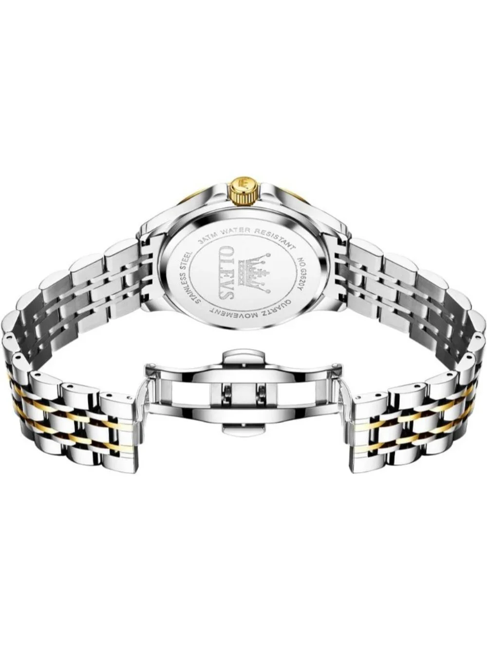 Mens Silver Gold Diamond Stainless Steel Waterproof Luminous Luxury Analog Watch